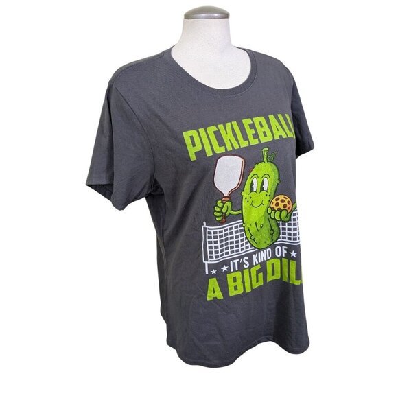 Pickleball Its Kind Of A Big Dill T Shirt Womens XL Olive Green Graphic Tee - Picture 2 of 6
